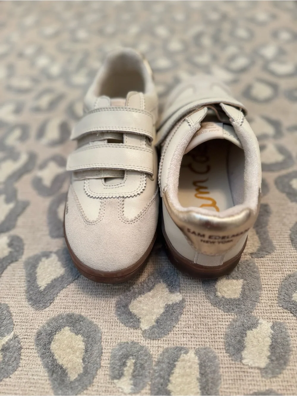 Sam Edelman Cream Leather Velcro Sneakers with Brown Sole - Picture 5 of 11